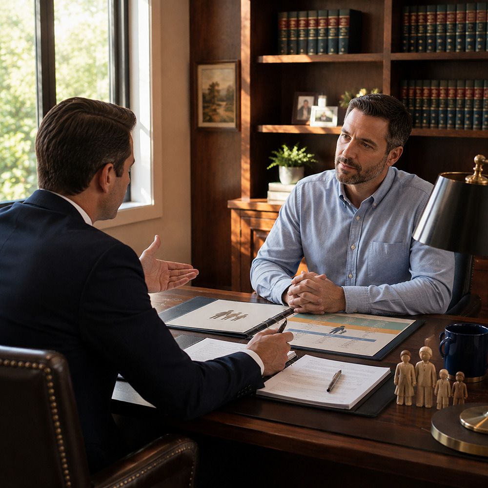 The face of the attorney should not be visible without looking weird 2 Parent discussing child custody options with an experienced attorney in Neenah WI.